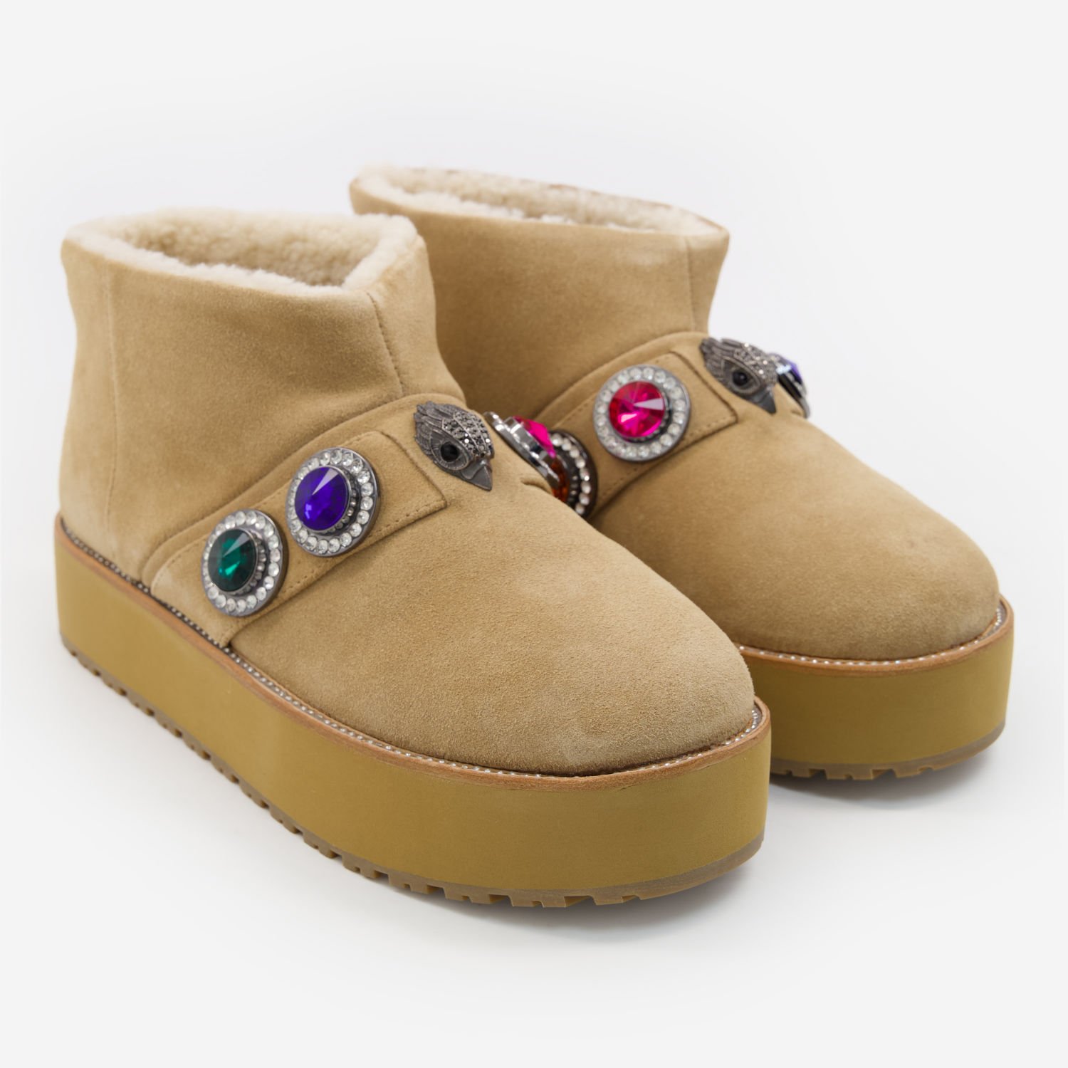 Kurt Geiger Octavia Ankle Boots Beige Suede Teddy Jewelled Platform Women's 8 25239855 large wl 01