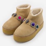 Kurt Geiger Octavia Ankle Boots Beige Suede Teddy Jewelled Platform Women's 36 Kurt Geiger Octavia Ankle Boots Beige Suede Teddy Jewelled Platform Women's