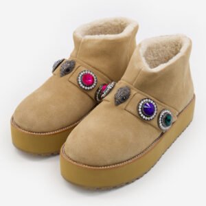 Kurt Geiger Octavia Ankle Boots Beige Suede Teddy Jewelled Platform Women's