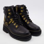 Kurt Geiger Ankle Boots Black Leather Gold Chain Chunky Platform Lace Up 39 Kurt Geiger Ankle Boots Black Leather Gold Chain Chunky Platform Lace Up