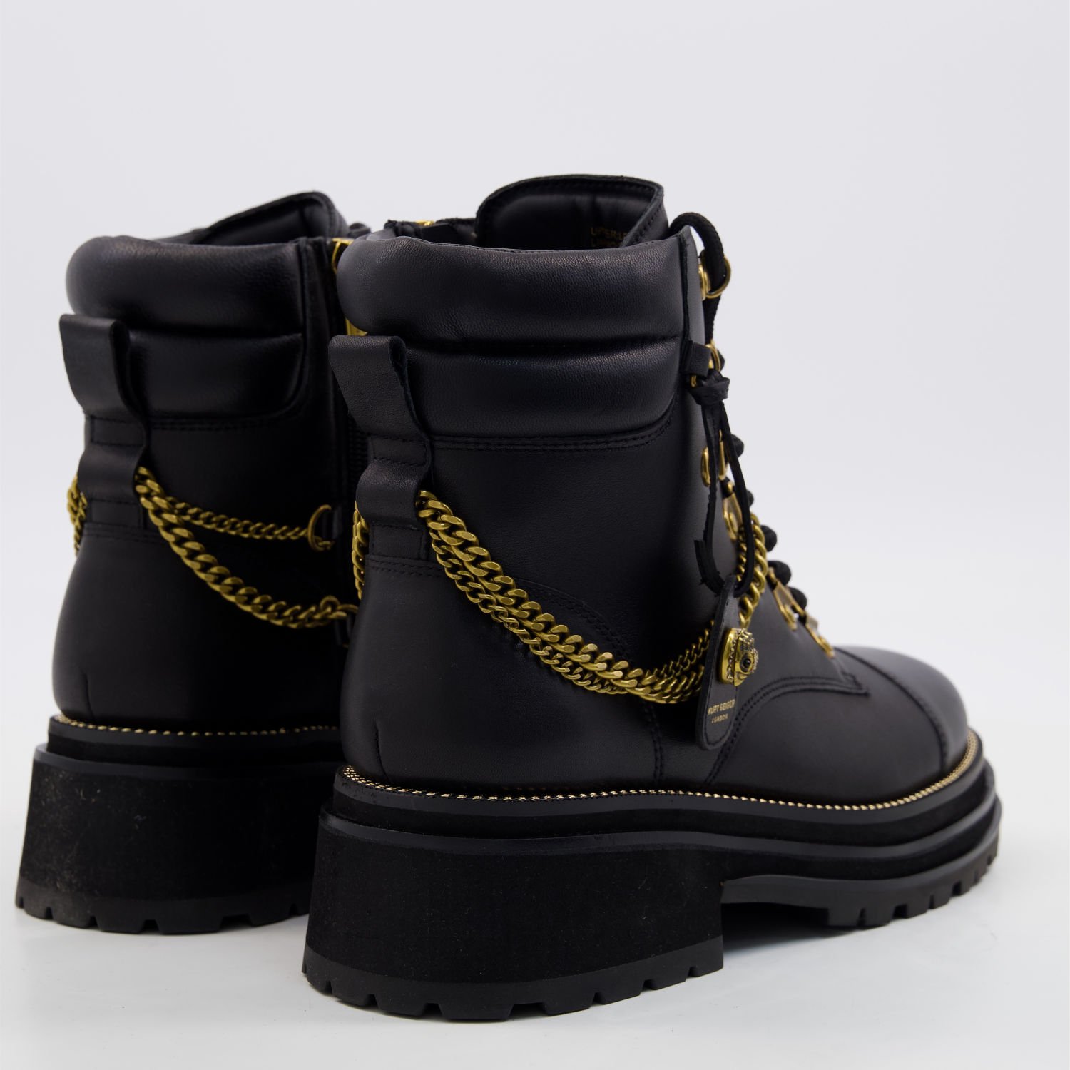 Kurt Geiger Ankle Boots Black Leather Gold Chain Chunky Platform Lace Up 7 25239878 large wl 02