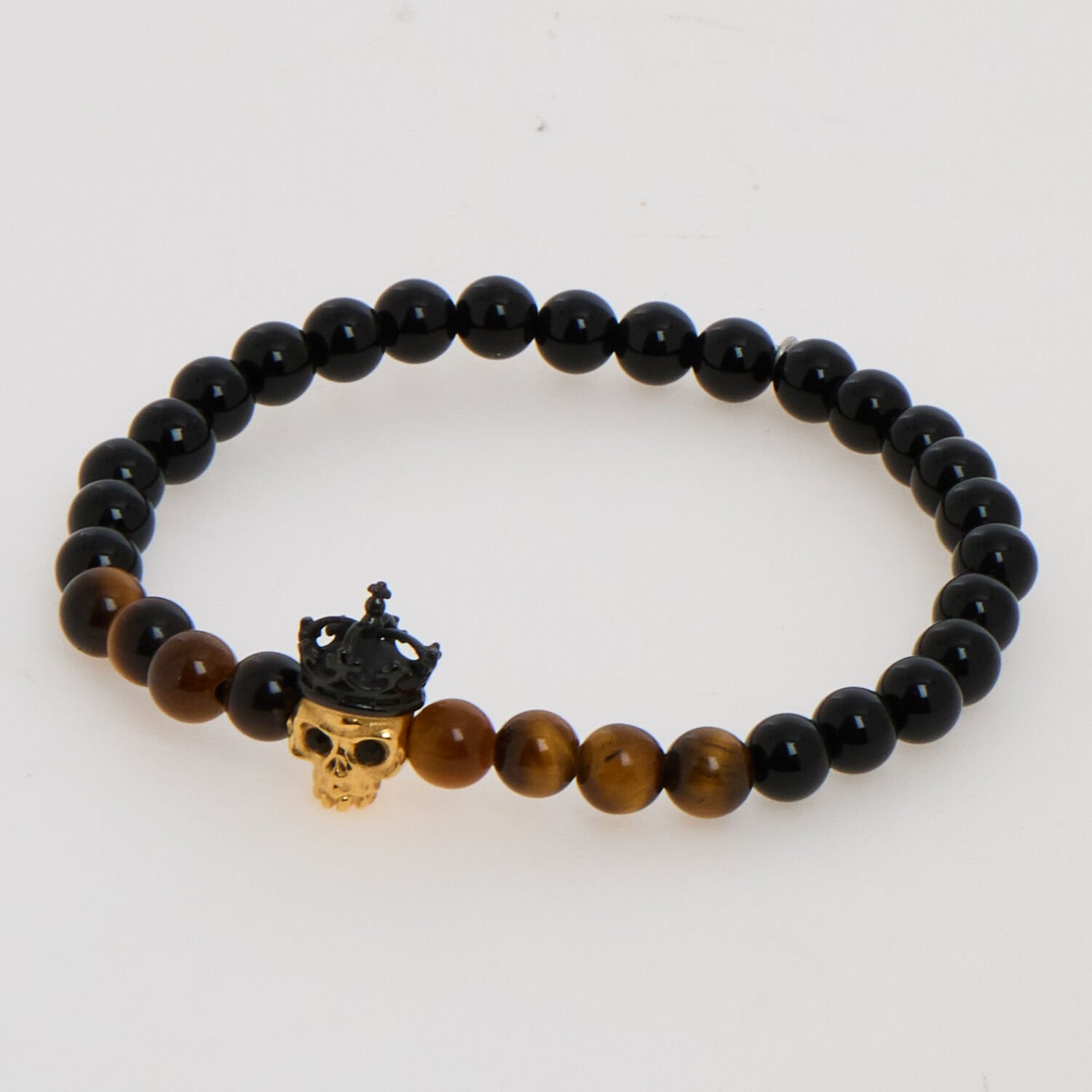 Tateossian Bead Bracelet Black Agate Brown Tiger Eye Skull Gold Tone BR1293 2 Tateossian Bead Bracelet Black Agate Brown Tiger Eye Skull Gold Tone BR1293
