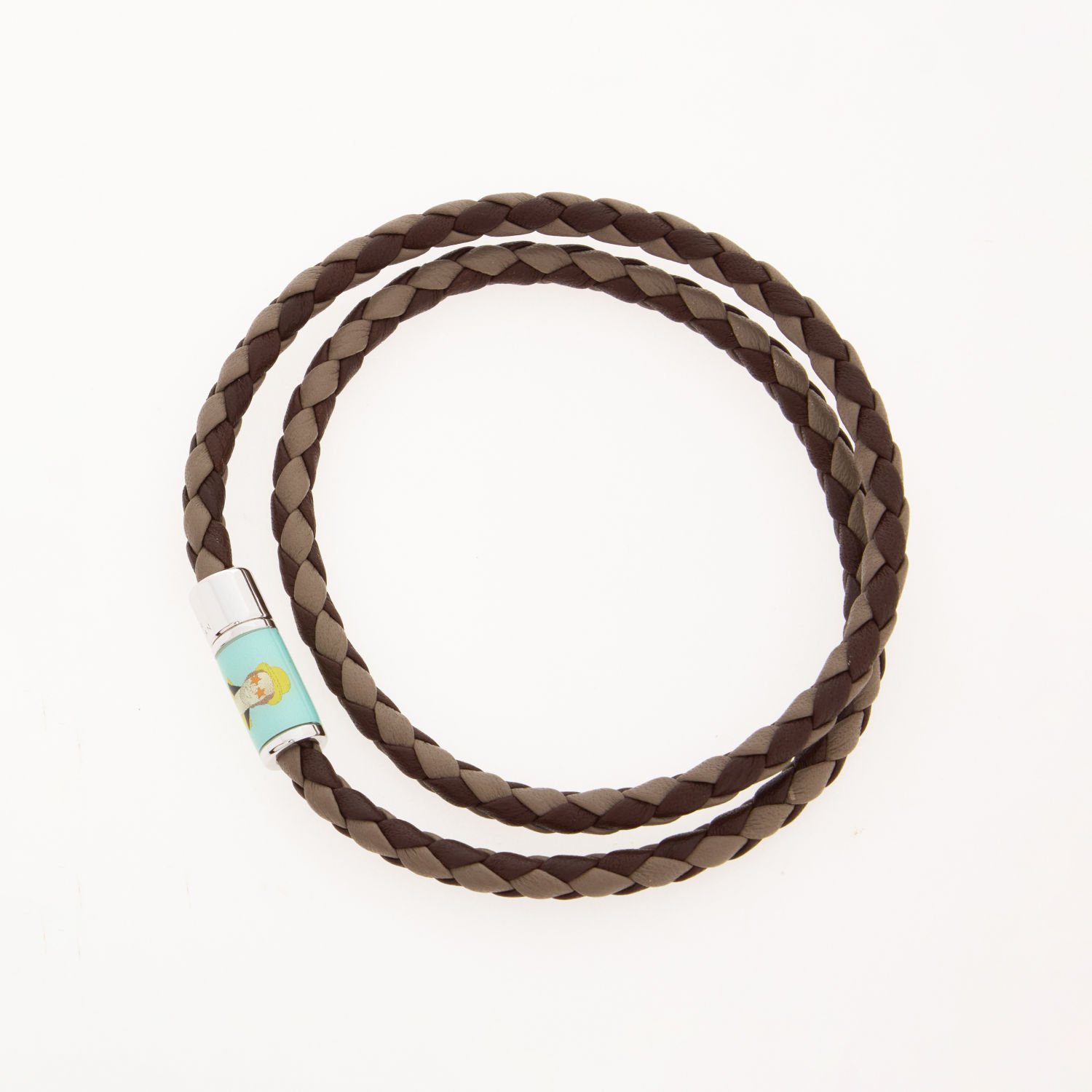 Tateossian Bracelet Elton John Rocketman Braided Leather Brown Beige