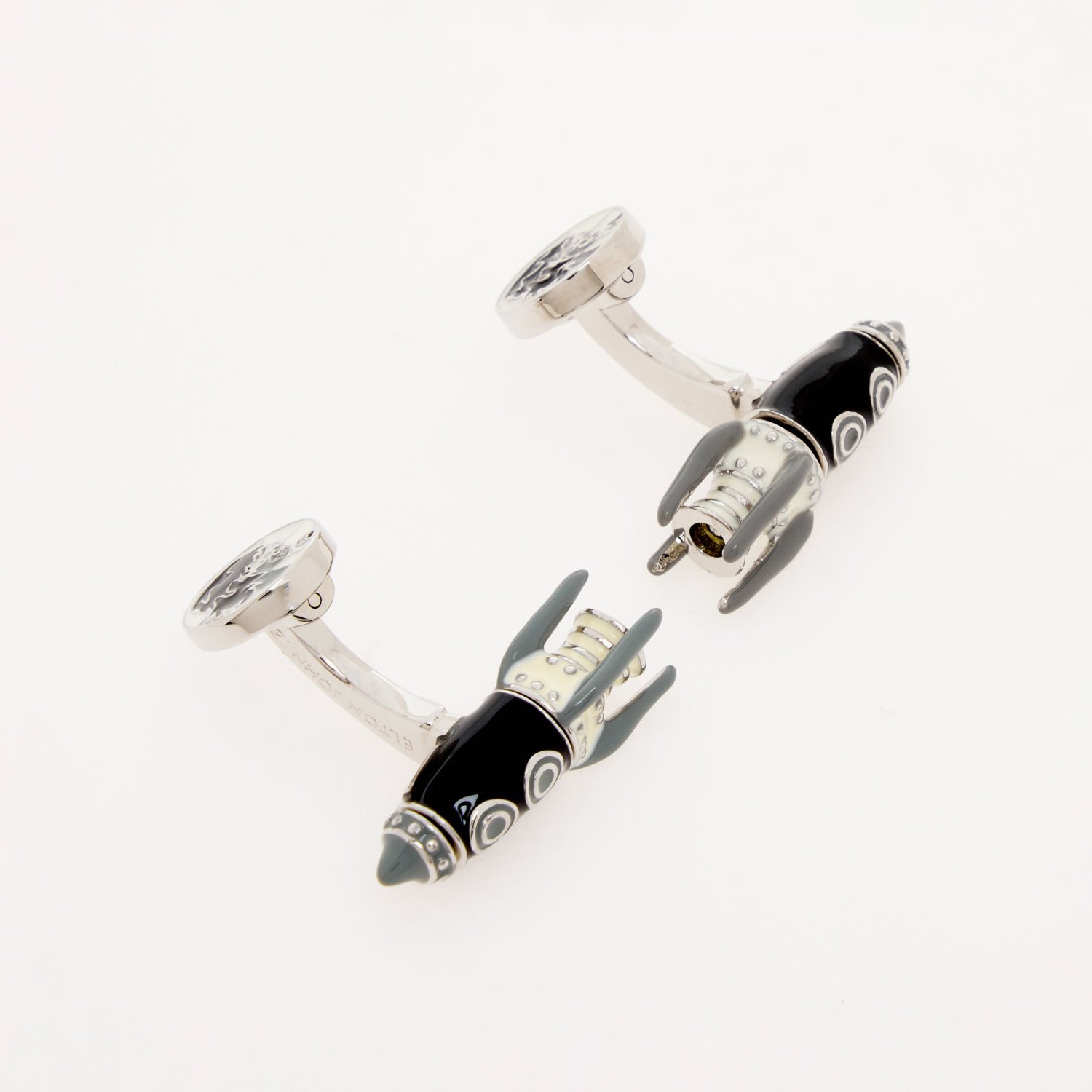 Tateossian Rocketman Cufflinks Elton John Black Silver Enamel