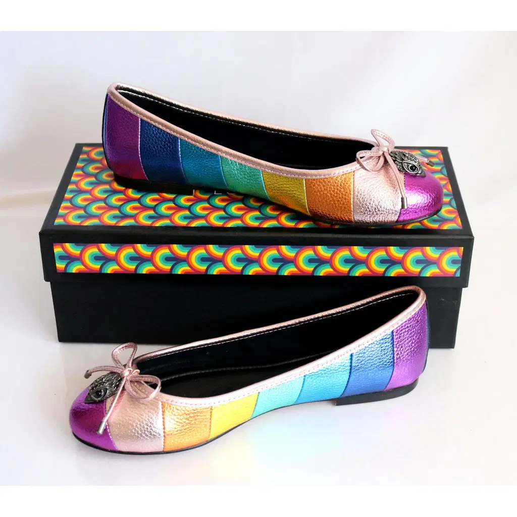 Kurt Geiger Ballet Flats Multicolour Metallic Leather Eagle Bow Slip On Shoes