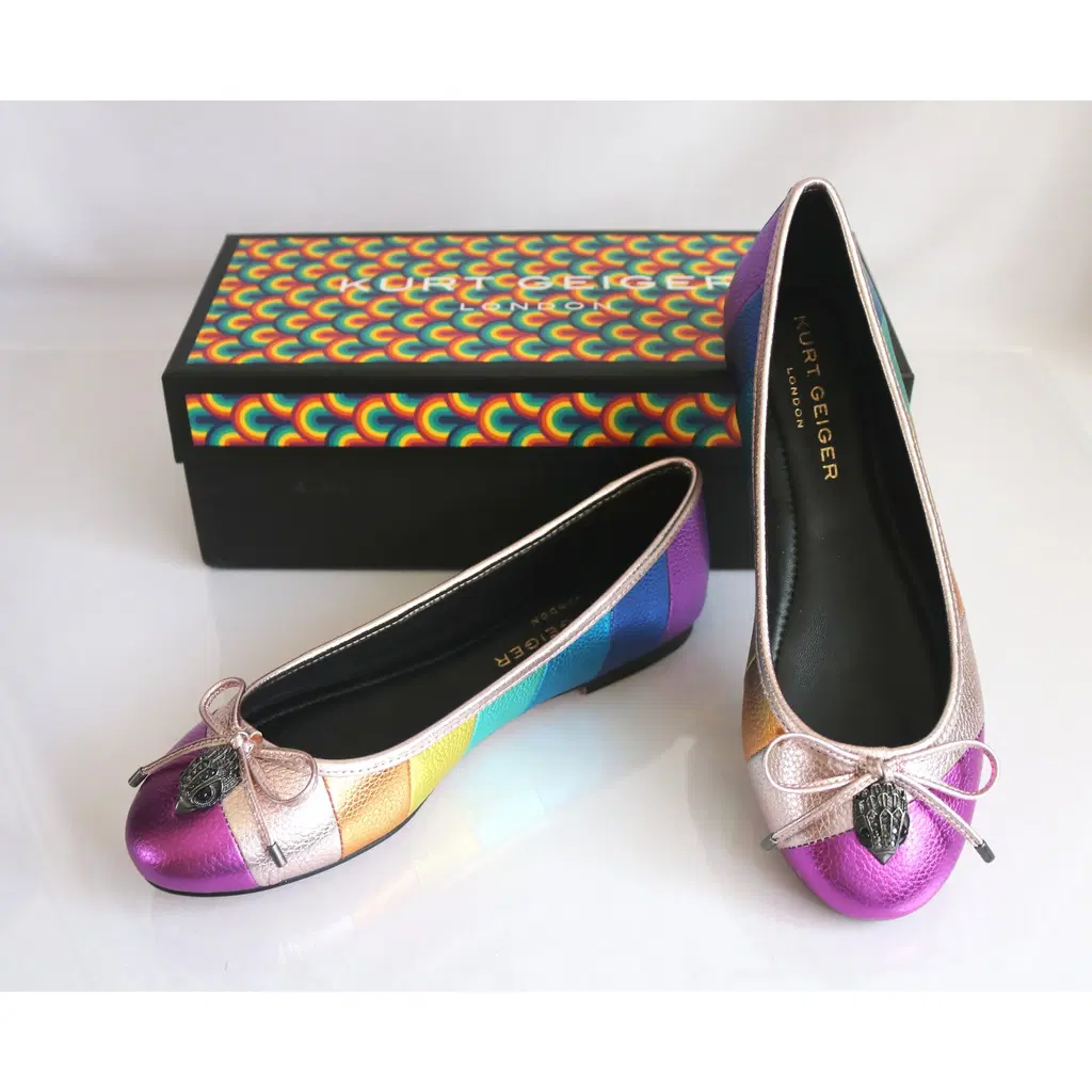 Kurt Geiger Ballet Flats Multicolour Metallic Leather Eagle Bow Slip On Shoes 12 multicolour leather kurt geiger ballet flats 69452571 2 2