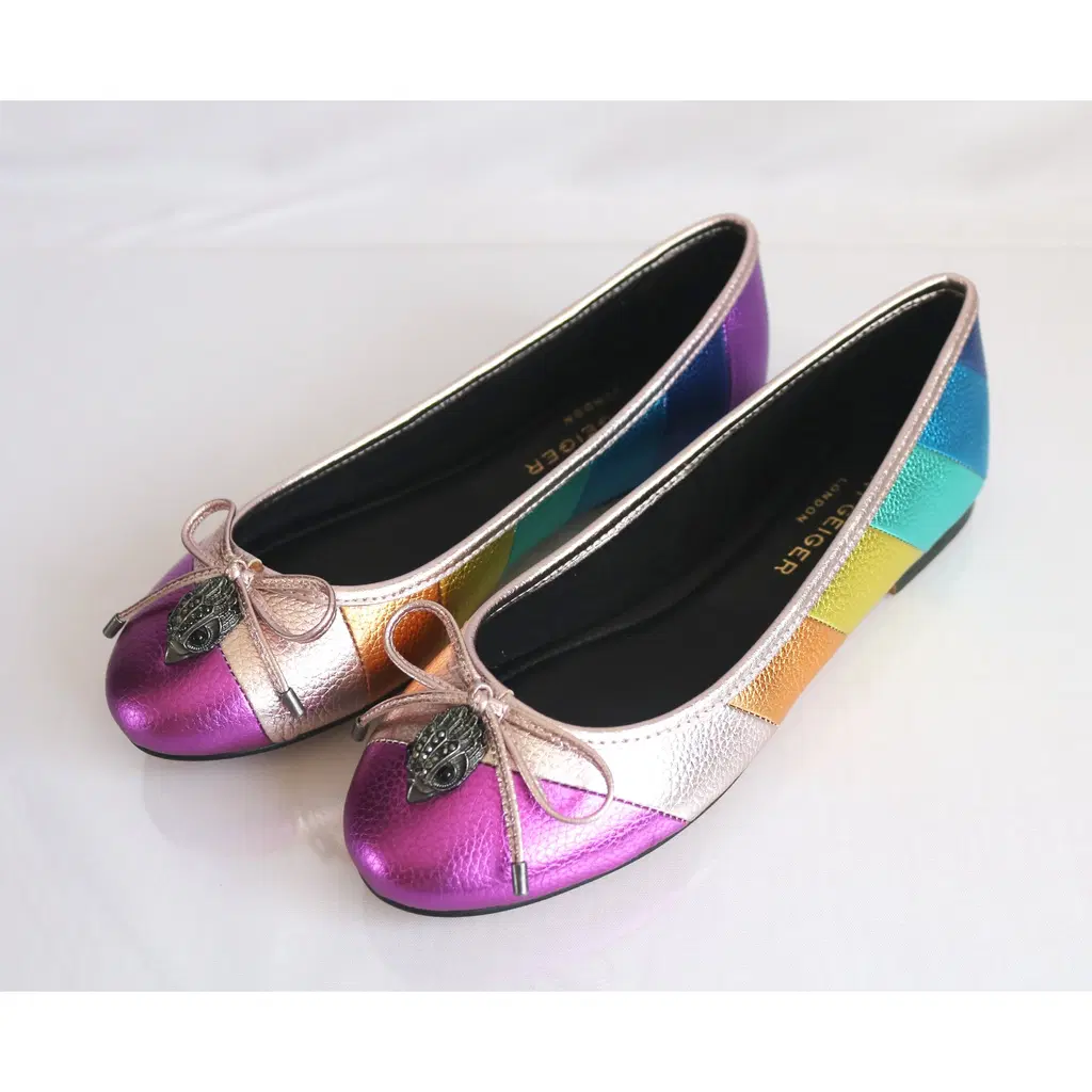 Kurt Geiger Ballet Flats Multicolour Metallic Leather Eagle Bow Slip On Shoes 5 multicolour leather kurt geiger ballet flats 69452571 5 2