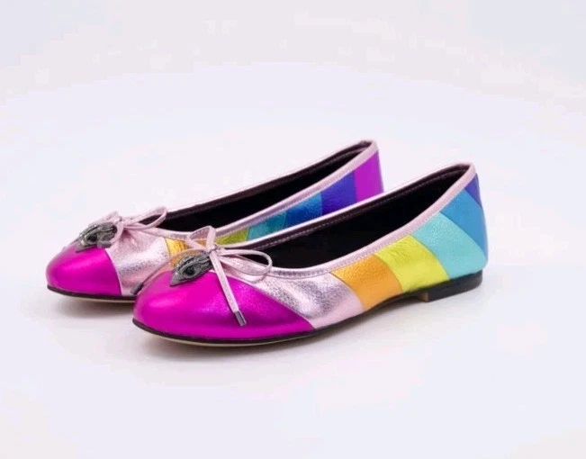 Kurt Geiger Ballet Flats Multicolour Metallic Leather Eagle Bow Slip On Shoes 13 s l1600 1