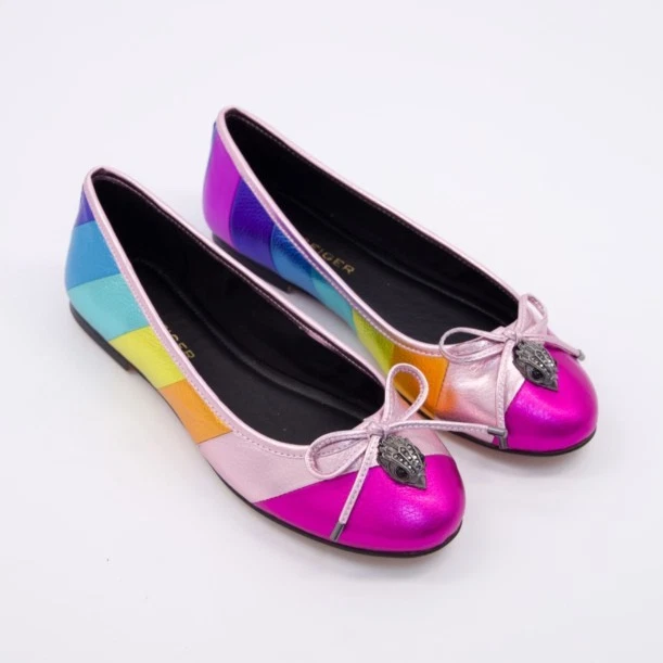 Kurt Geiger Ballet Flats Multicolour Metallic Leather Eagle Bow Slip On Shoes 15 s l960
