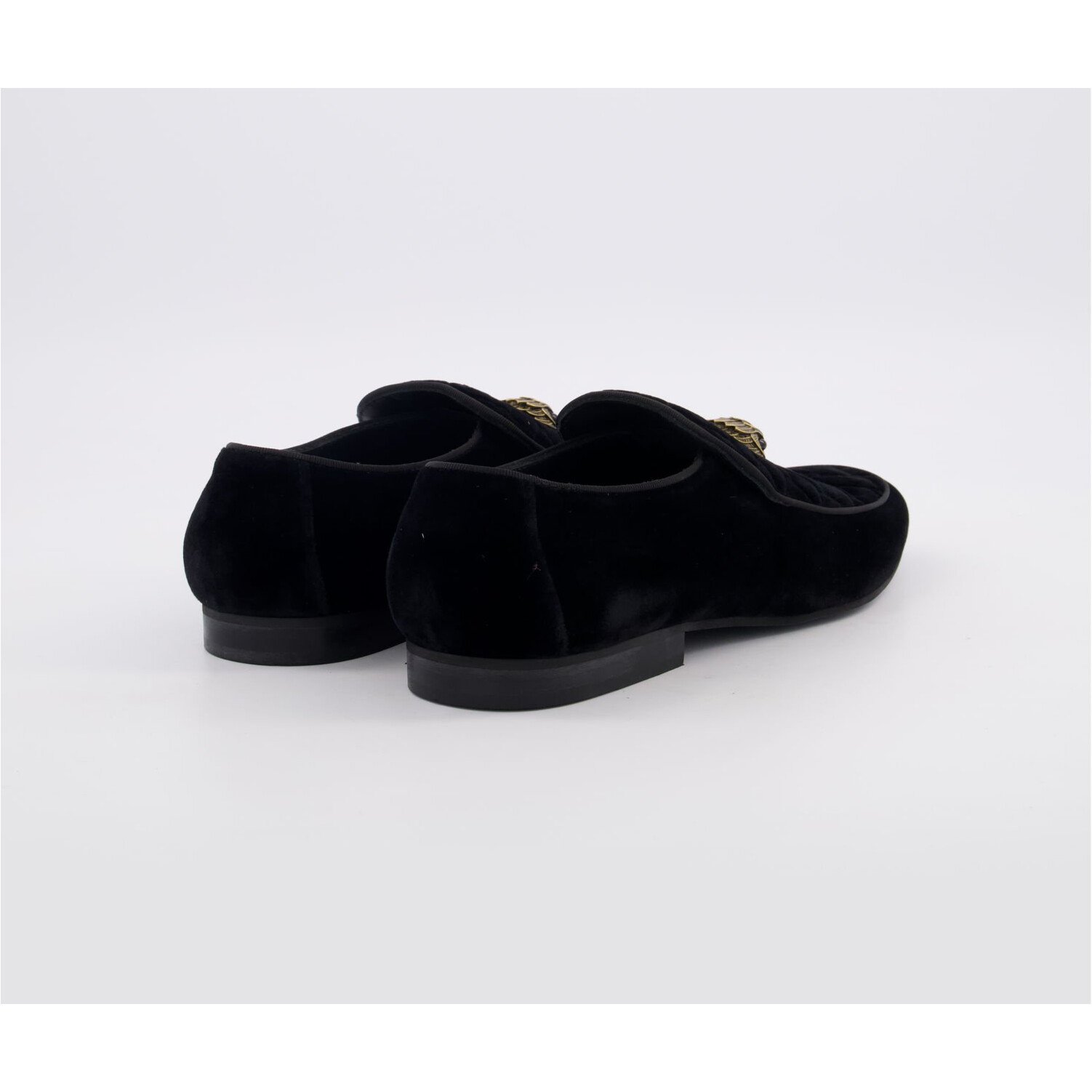 Kurt Geiger Hugh Velvet Loafers Black Eagle Head 4 Rear view of black Kurt Geiger Hugh velvet loafers