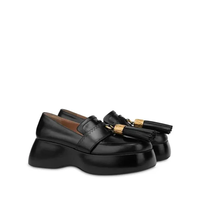 Moschino Women's Tassel Loafers Black Leather EU38/UK5/US7.5 3 Pair of Moschino black tassel loafers with chunky rubber soles