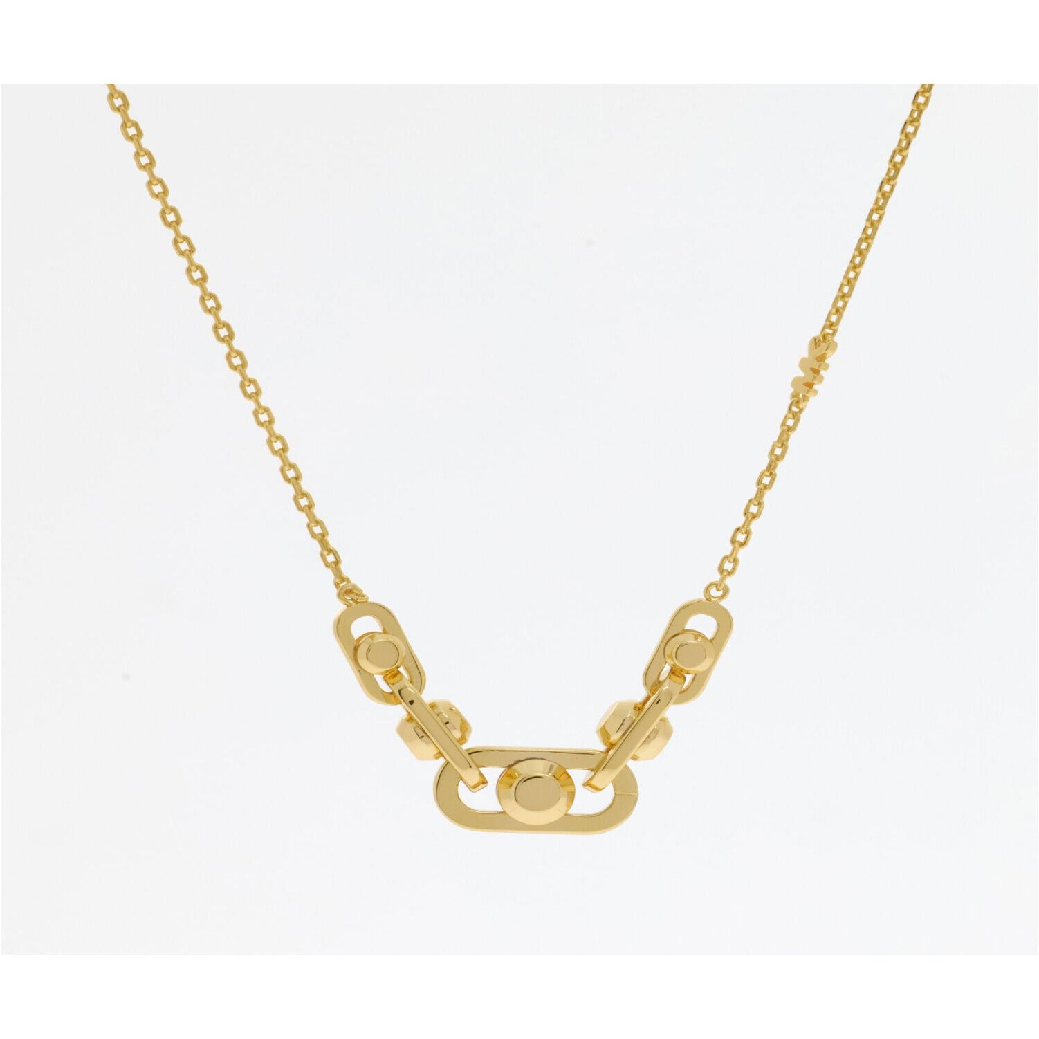 Michael Kors Necklace Astor Link Gold-Plated Sterling Silver 1 Close-up of Michael Kors Astor Link necklace and logo chain detail