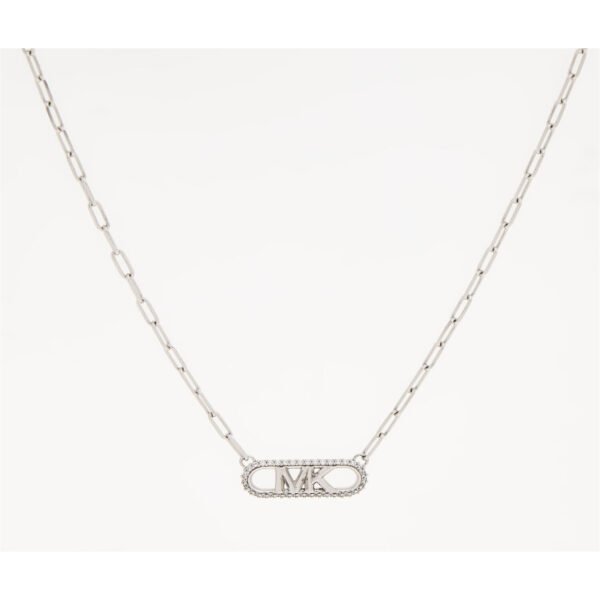 Michael Kors sterling silver MK logo pendant necklace with clear cubic zirconia