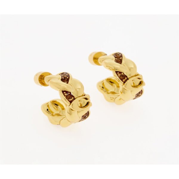 Coach Hoop Earrings Braided Signature Crystal Gold Tone