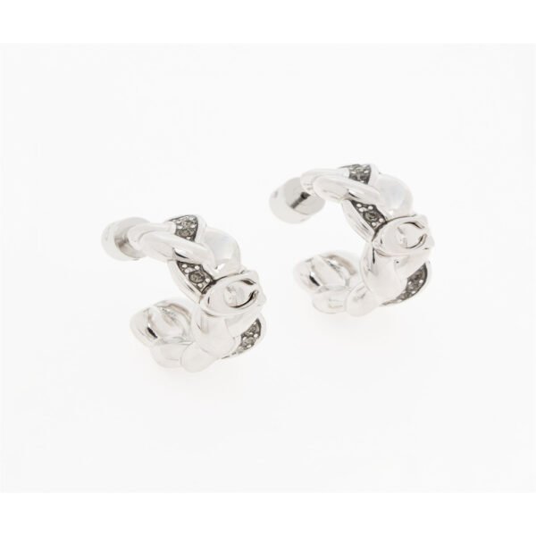 Coach silver-tone braided hoop earrings with dark grey pavé stones