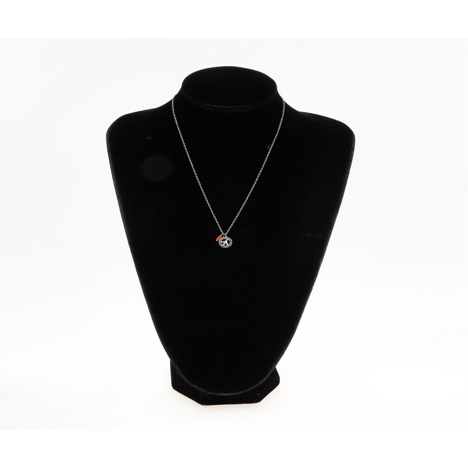 Tateossian Peace Necklace Sterling Silver Black Spinel 3 Tateossian peace pendant necklace displayed on a black jewellery bust
