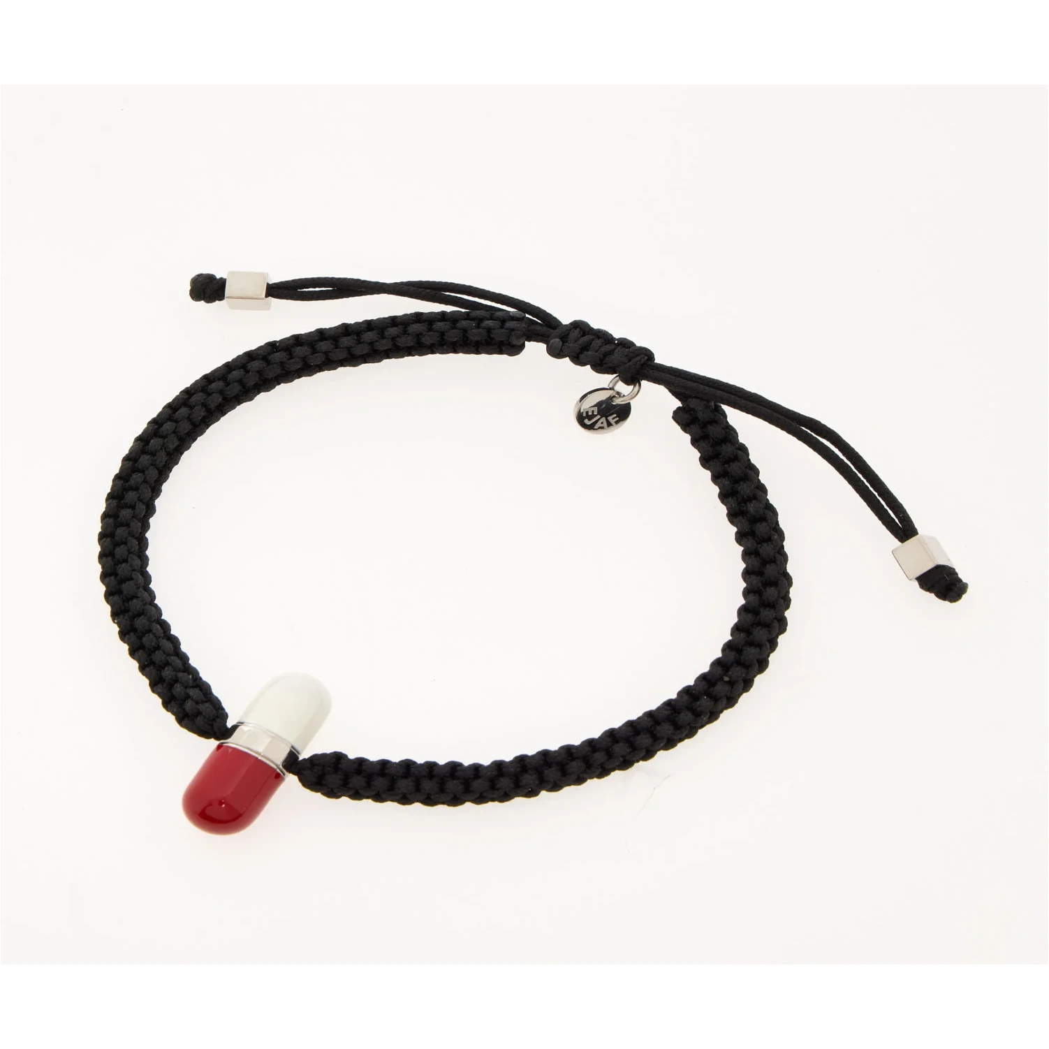 Tateossian Bracelet Elton John AIDS Foundation Black Braided Adjustable 3 Tateossian black braided bracelet with adjustable sliding knot and capsule charm