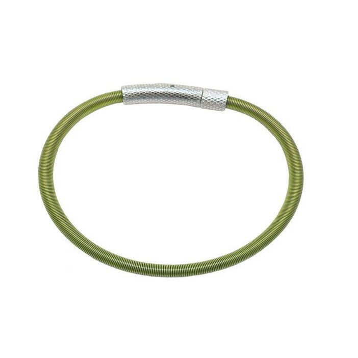 Tateossian Bracelet Seta Etched Click Green Nylon Wire Stainless Steel BR3924 5 Tateossian green nylon-coated wire bracelet worn on wrist
