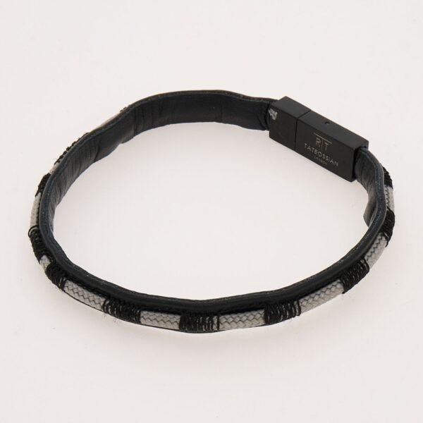 Tateossian Bracelet Black Grey Leather Wax Cord Single Wrap BR2267