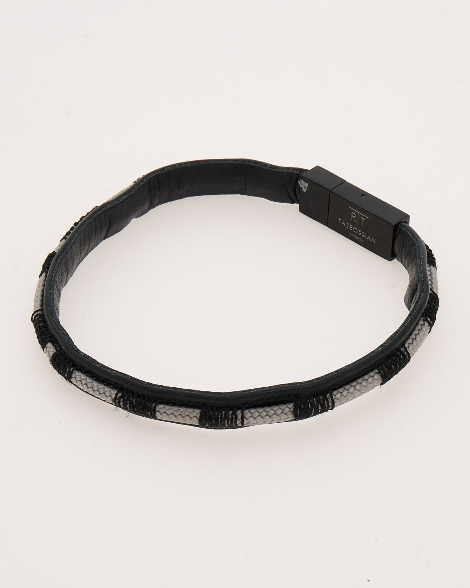 Tateossian Bracelet Black Grey Leather Wax Cord Single Wrap BR2267 1 Tateossian Bracelet Black Grey Leather Wax Cord Single Wrap BR2267