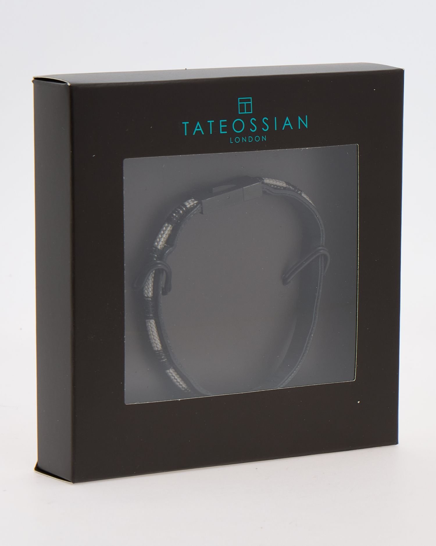 Tateossian Bracelet Black Grey Leather Wax Cord Single Wrap BR2267 3 76114248 large wl 02