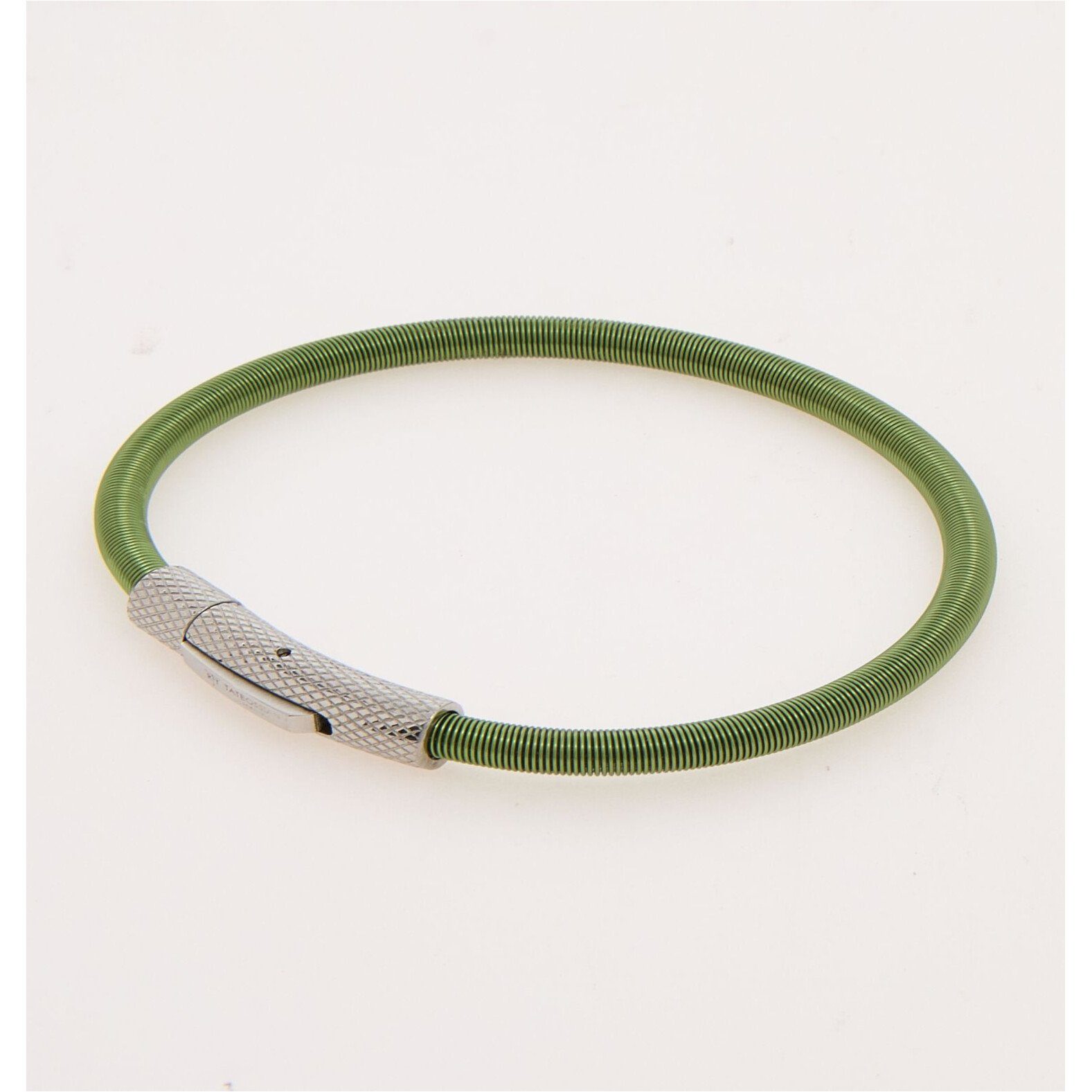 Tateossian Bracelet Seta Etched Click Green Nylon Wire Stainless Steel BR3924 1 Boxed Tateossian BR3924 green Seta Etched Click bracelet