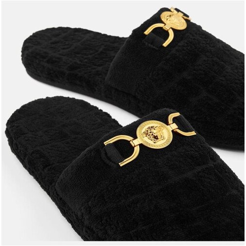 Versace Icon Medusa '95 Black Cotton Terry Slippers EU 37