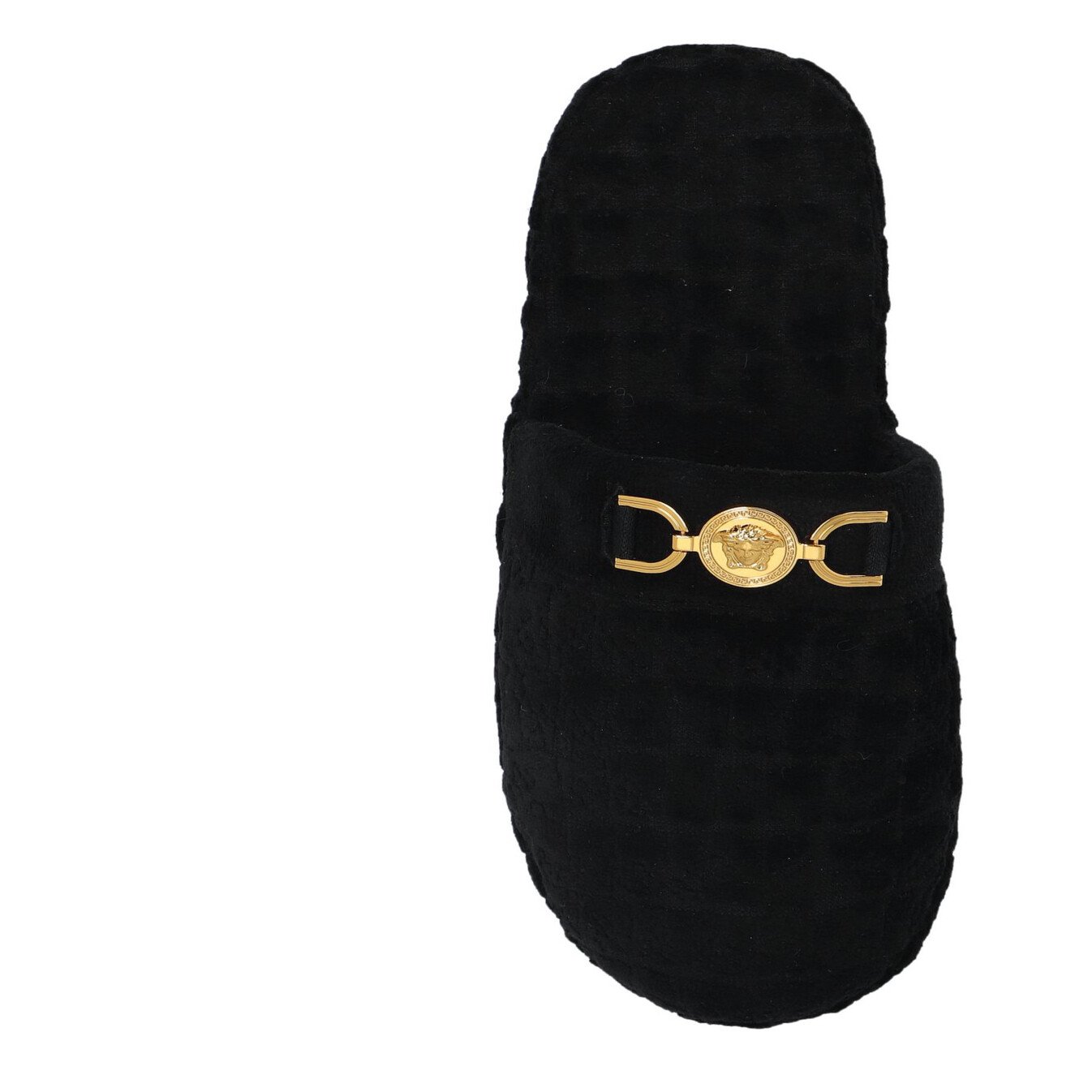 Versace Icon Medusa '95 Black Cotton Terry Slippers EU 37 7 Front angle of black Versace Icon Medusa slippers