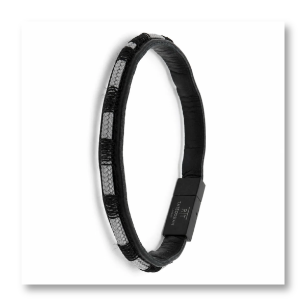 Tateossian Bracelet Black Grey Leather Wax Cord Single Wrap BR2267