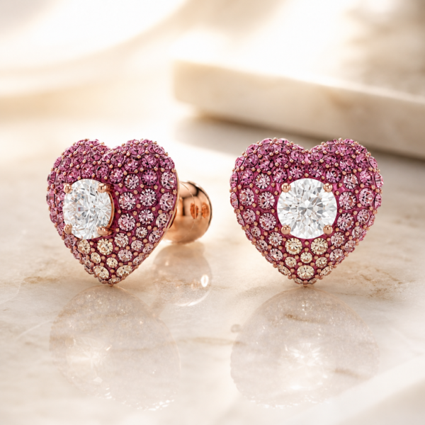 Swarovski Earrings Idyllia Heart Studs Pink Rose Gold Tone