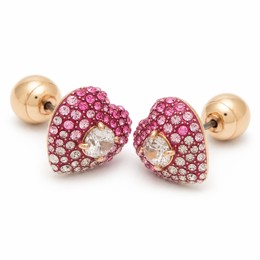 Swarovski Earrings Idyllia Heart Studs Pink Rose Gold Tone 4 fos 45569 studio 2
