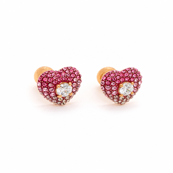 Swarovski Earrings Idyllia Heart Studs Pink Rose Gold Tone