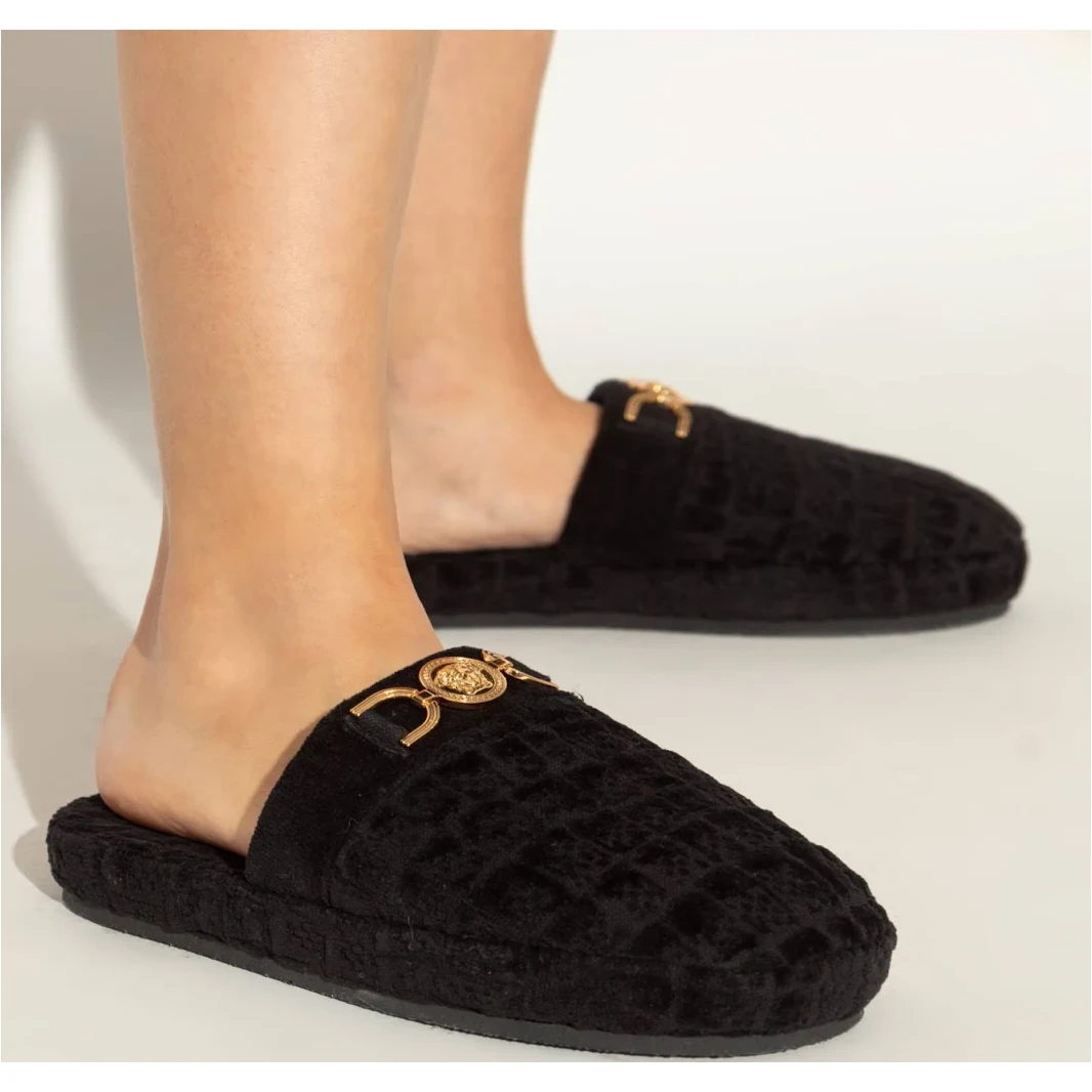 Versace Icon Medusa '95 Black Cotton Terry Slippers EU 37 3 Versace black Icon slippers worn with gold Medusa hardware
