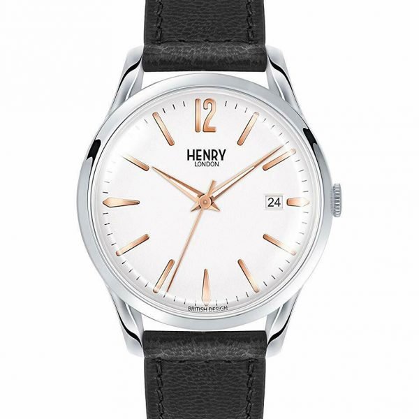 Henry London Unisex Watch White Analogue Display Black leather strap HL39-S-0005