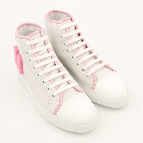 Moschino Couture White Leather 3D Pink M Logo High Top Sneakers MA15212G0EMAG10A