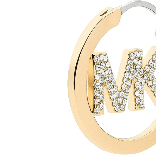 MICHAEL KORS BRASS GOLD-TONE PAVE MK CRYSTALS LOGO HOOP EARRINGS MKJ7635710