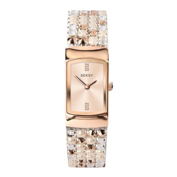 Seksy Ladies Watch Rose Gold Rose Sunray Dial Bracelet with Cabachons 2952