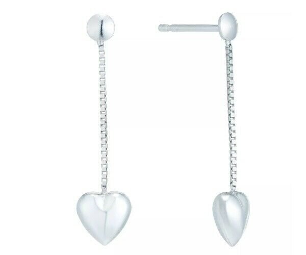 Sterling Silver Heart Shaped Threaded Long Drop Earrings