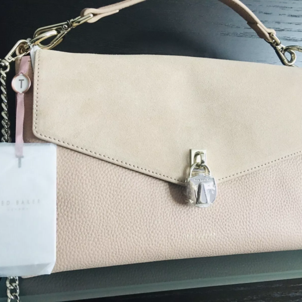 Ted Baker Marieaa Taupe Leather & Suede Padlock Shoulder Bag