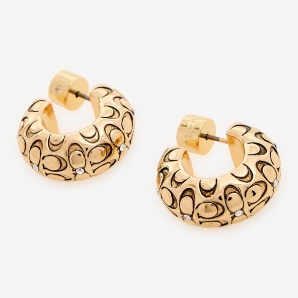 COACH Stone Signature Quilted Chubby Huggie Earrings, Coach box sold separately