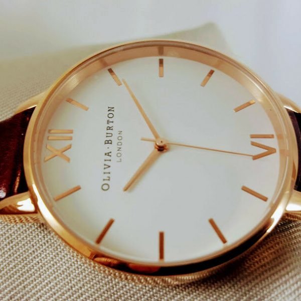 LADIES OLIVIA BURTON WHITE DIAL BIG DIAL BURGUNDY ROSE GOLD WATCH OB16BDW33