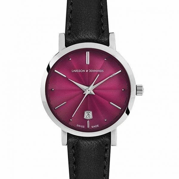 Larsson and Jennings Black Aurora Leather Aurora 26MM Silver Pink Watch
