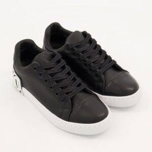 MOSCHINO Couture  Low Top Leather Sneakers – Black with White Logo