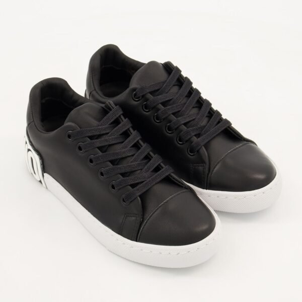 MOSCHINO Couture Low Top Leather Sneakers – Black with White Logo