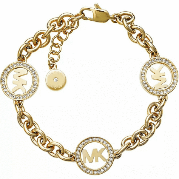 Michael Kors Gold Pave Crystal Fulton Chain Logo Bracelet MKJ4729710