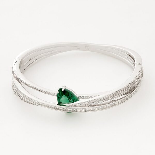 Swarovski 5665327 Rhodium Plated Hyperbola Green Bangle Bracelet Size M