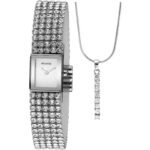 Accurist LB1507 Ladies Silver Dial and Crystal Set Strap Watch And Pendant Set