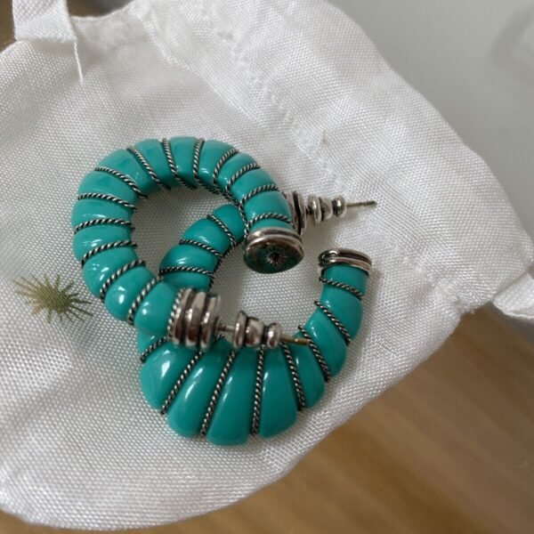 Gas Bijoux Cyclade Mint Green Ribbed Turquoise Drop Earrings Turquoise