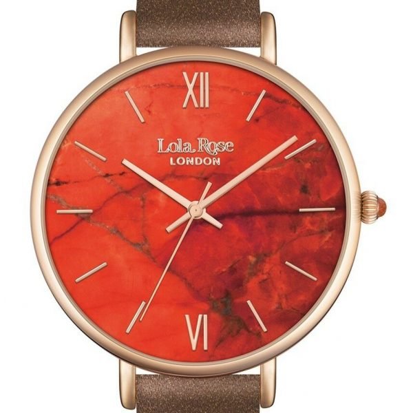 Lola Rose Women's Quartz Watch with Orange Dial Display and Brown Leather