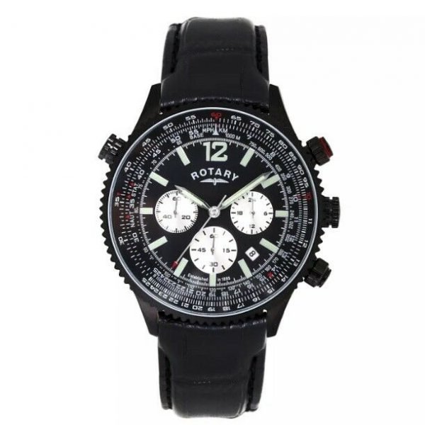 Rotary Dolphin Standard Men's Chronograph Black Leather Strap Watch GS00123/04
